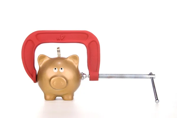 Piggy bank being squeezed — Stock Photo, Image