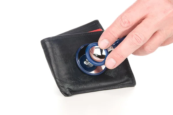 stock image Wallet with cash eing examined with stethoscope.