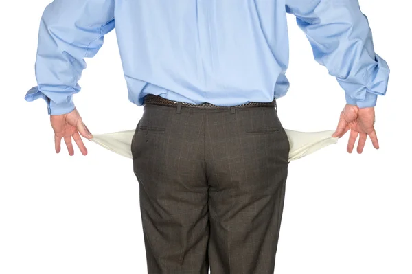 Affärsman som håller ut tomma fickor — Stockfoto