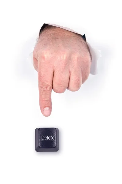 Finger pushing delete key. — Stock Photo, Image