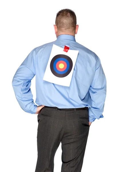 Tişörtünde bantlanmış Bullseye ile işadamı — Stok fotoğraf