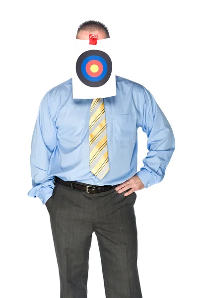 Businessman with bulls eye on forehead — Stock Photo, Image