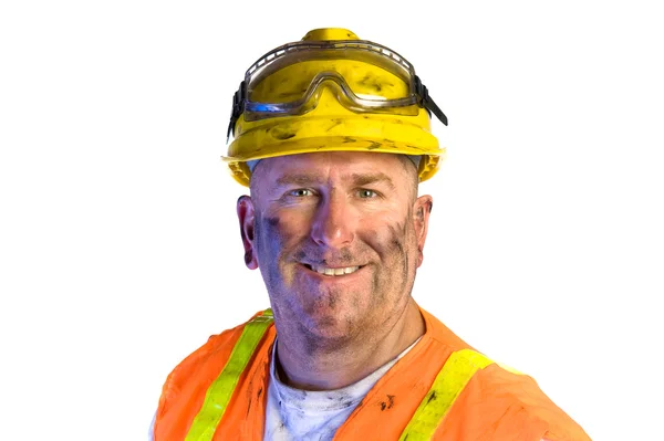Ouvrier de la construction sale portant un casque dur — Photo