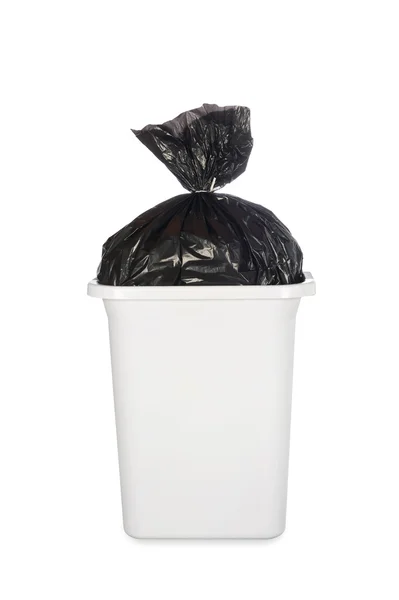 Zak van vuilnis in de prullenbak kan — Stockfoto