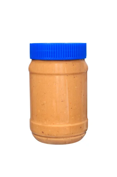 Jar of peanut butter on white — Stock Photo, Image