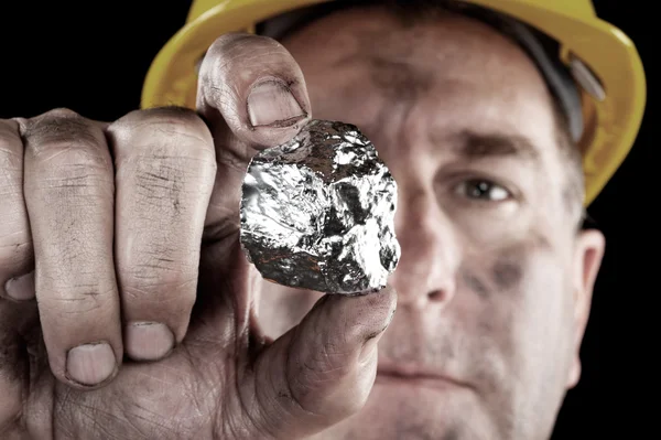 Silver miner with nugget — Stock Photo, Image