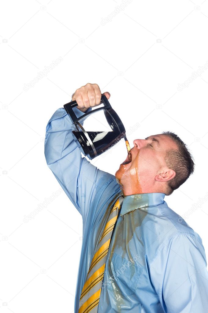 Dramatic portrait of man face with water pouring over it Coffee