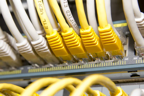 Gele en witte netwerkkabels — Stockfoto