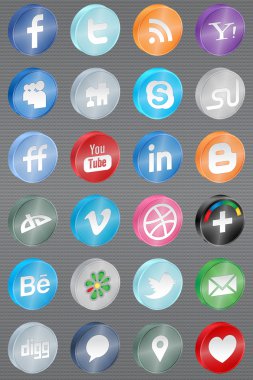 Realistic reflect social media icons clipart