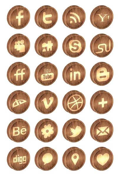Realistic wooden social media icons — Stock Vector