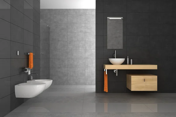 Helkaklat badrum med möbler — Stockfoto