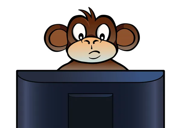 スクリーンの後ろに猿 — ストックベクタ
