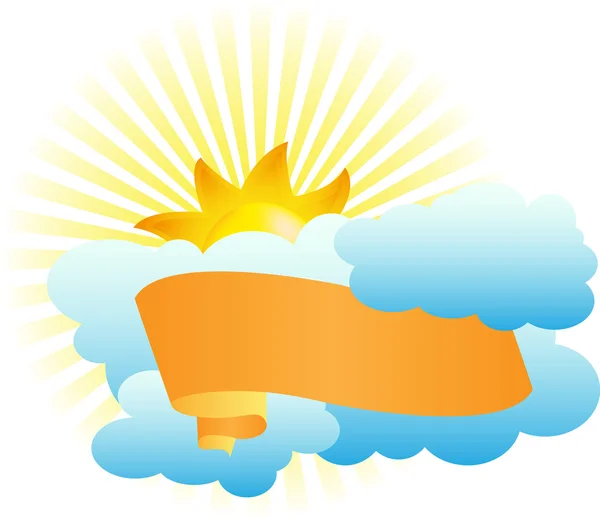 Banner on the background of clouds and sun — Stock Vector