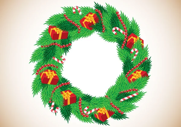 Christmas wreath with gifts — Stock Vector