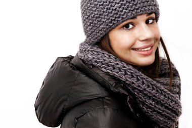 Girl wearing a hooded winter coat clipart