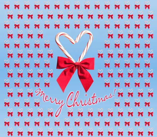 메리 크리스마스 텍스트와 사탕 지팡이 심장 디자인 — 스톡 사진