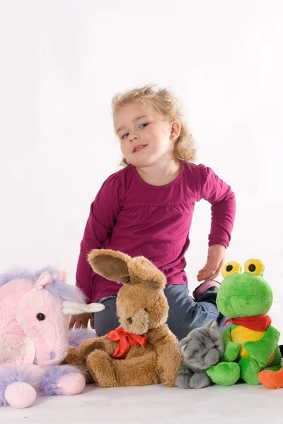 Girls with stuffed animals — Stock Photo, Image
