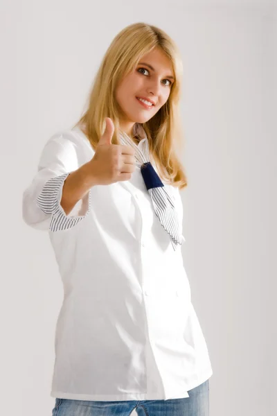 Positive girl in work clothes — Stock Photo, Image