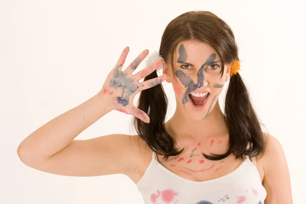Young woman with paint on his face — Stock Photo, Image