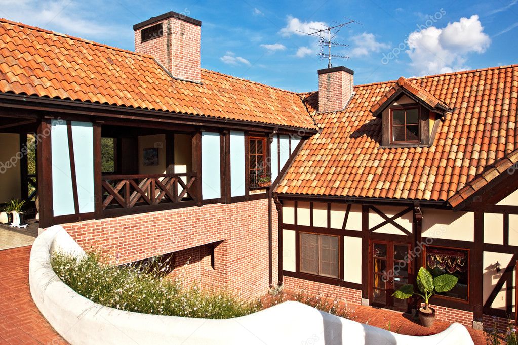 A House With Red Tile Roof Stock Photo, Red Tile Roof House