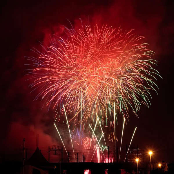 Fireworks over the railway — Stock Photo, Image