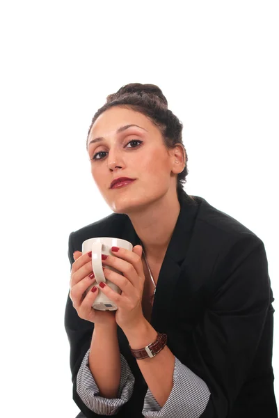 Femme d'affaires avec tasse de café Images De Stock Libres De Droits