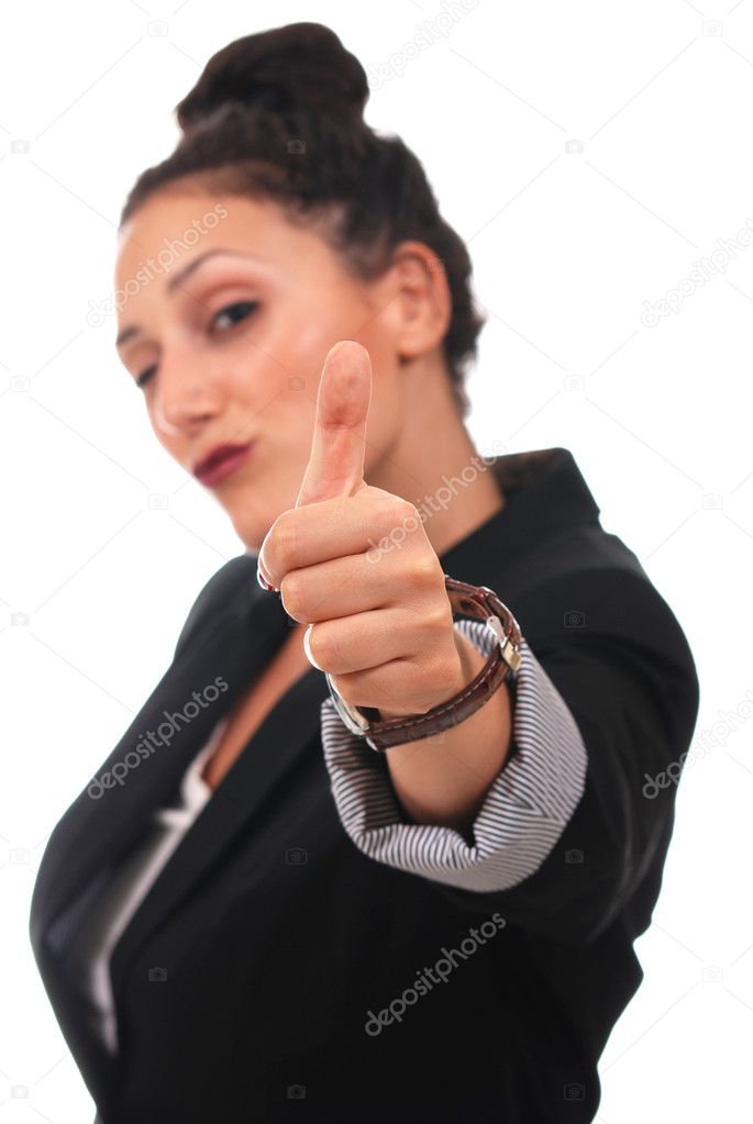 Business woman showing thumb up