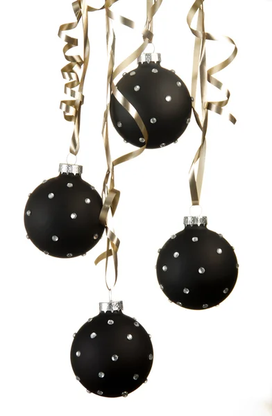 Černá koule vánoční ozdoby s crystalls s pásky na w Royalty Free Stock Obrázky