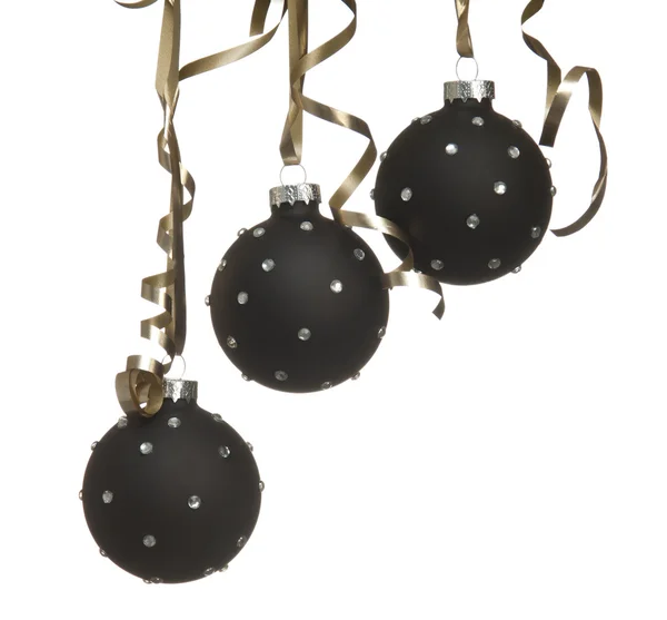 Black christmas ball ornament med crystalls med band på w Stockbild
