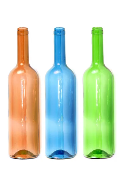 Prázdné barevné láhve vína — Stock fotografie