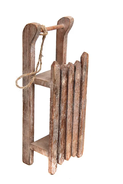 Vecchia slitta in legno con corda — Foto Stock