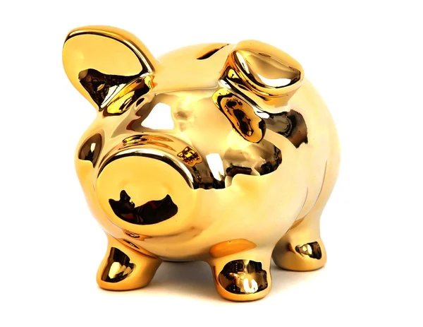 Brilhante brilhante banco porquinho dourado — Fotografia de Stock
