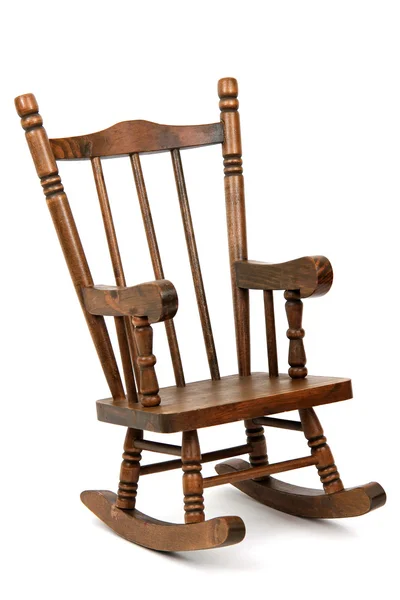 Cadeira de balanço de madeira velha no fundo branco — Fotografia de Stock