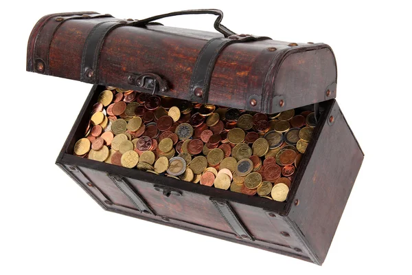 Open treasure chest with money — Stock Photo, Image