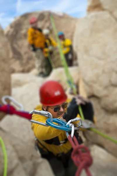 High angle rock climbing rescue. — Stock Photo, Image