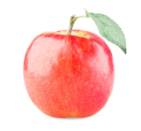 Reifer roter Apfel mit Blatt — Stockfoto