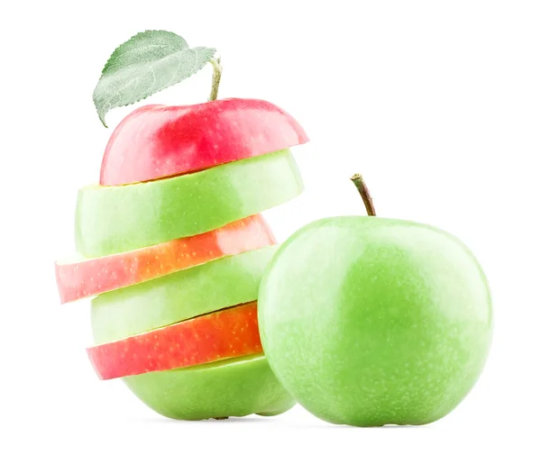 Manzanas mixtas rojas y verdes con hoja —  Fotos de Stock