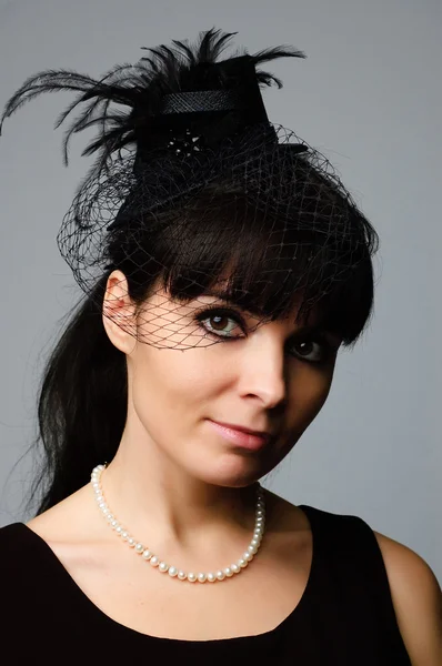 stock image Beautiful sad woman in black veil