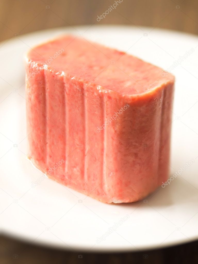 Slab of spam on a plate