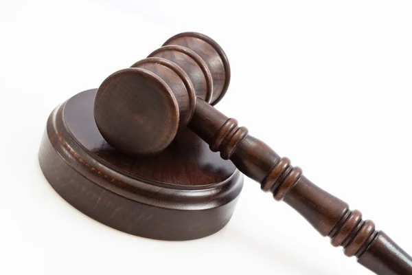 stock image Folded down lwooden judge gavel and stand