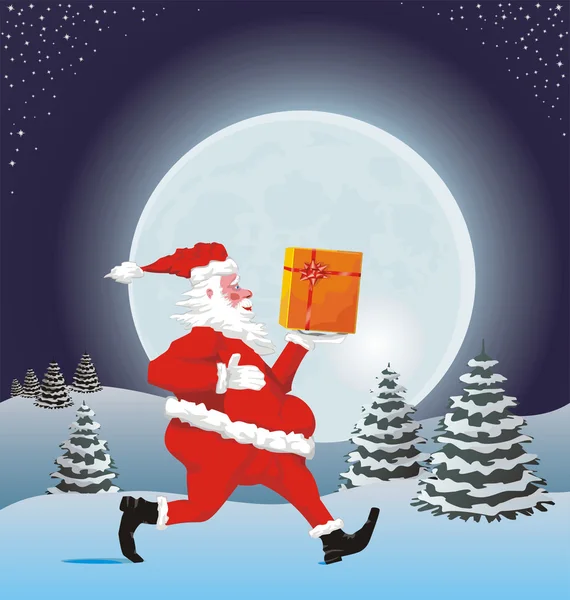 Running santa with a gift — Stock Vector