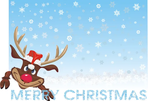 Piros orrú rénszarvas - karácsonyi kártya — Stock Vector