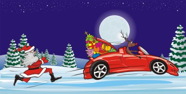 Reindeer fleeing from santa claus - christmas scenery clipart