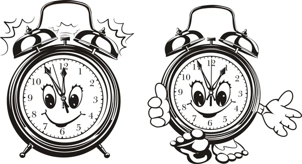 Dos relojes de alarma - blanco y negro — Vector de stock