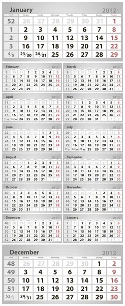 Calendário-2012-inglês — Vetor de Stock