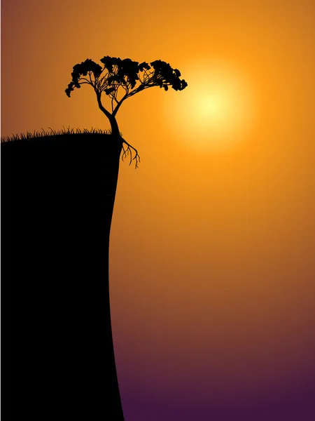 Un seul arbre solitaire sur un précipice — Image vectorielle