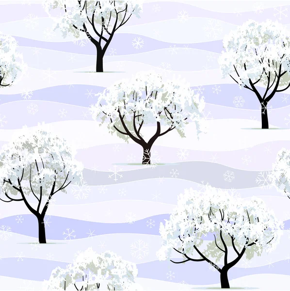 Bomen in sneeuw in de winter tuin naadloze — Stockvector