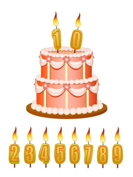 Anniversary cake with candles — Stock Vector