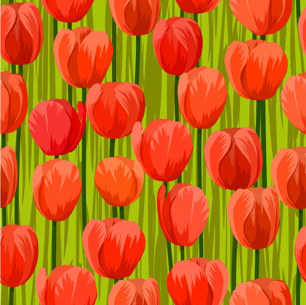 Tulip flowers field seamless background — Stock Vector
