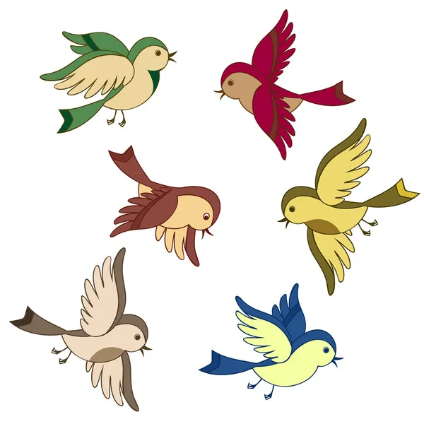 Conjunto de dibujos animados de aves voladoras — Vector de stock